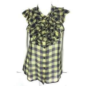 ZOA New York Plaid Ruffle Blouse Small Sleeveless Cottagecore Chic